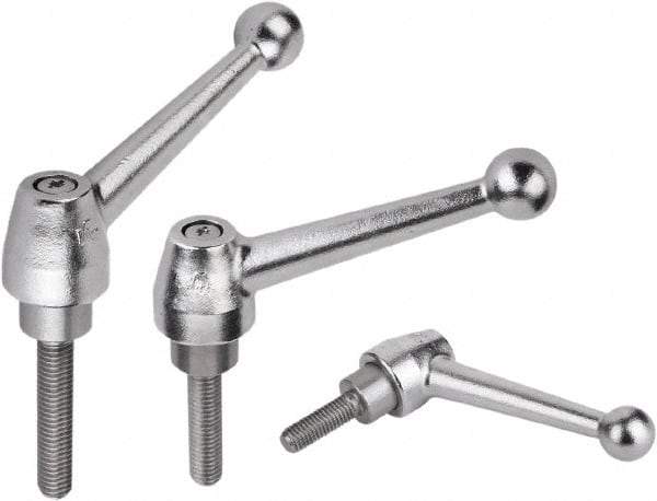 KIPP - M10, Steel Threaded Stud Adjustable Clamping Handle - 0.7874" Thread Length, Silver Handle with Threaded Stud - All Tool & Supply