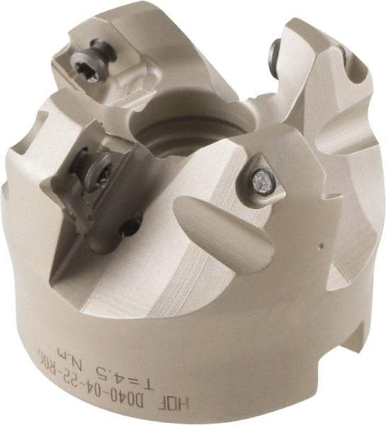 Iscar - 49.4, 50.7, 52.1mm Cut Diam, 22mm Arbor Hole, 8mm Max Depth of Cut, 42° Indexable Chamfer & Angle Face Mill - 4 Inserts, OE.. 060405\xB6OEMW 060405-AETN\xB6REMT 1505-LM-76 Insert, Right Hand Cut, 4 Flutes, Through Coolant, Series Heliocto - All Tool & Supply