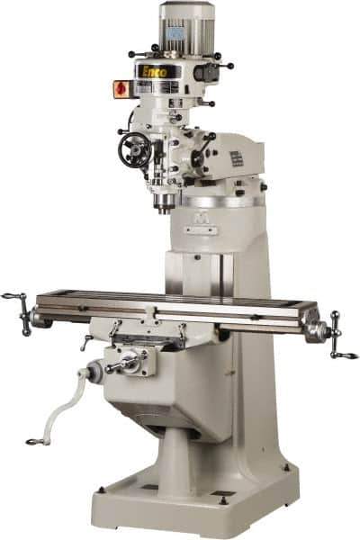 Enco - 9" Table Width x 42" Table Length, Step Pulley Control, 3 Phase Knee Milling Machine - R8 Spindle Taper, 3 hp - All Tool & Supply