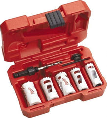 Milwaukee Tool - 7 Piece, 3/4" to 1-1/4" Saw Diam, Automotive Hole Saw Kit - Bi-Metal, Toothed Edge, Includes 5 Hole Saws - All Tool & Supply