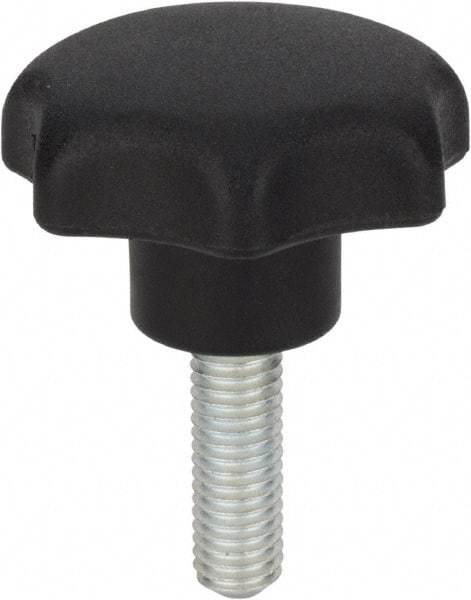 Morton Machine Works - 0.98" Head Diam, 7 Point Scalloped Knob - 1/4-20 Stem, Thermoplastic, Black - All Tool & Supply