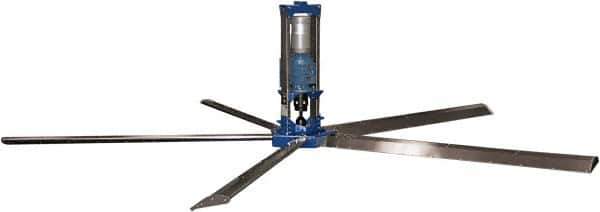 Patterson Fan - 5 Blades, 24' Blade Length, 400,867 CFM High Performance Industrial Ceiling Fan - 48 RPM, 220V, Blue & Silver - All Tool & Supply