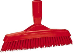 Vikan - 1.6" Bristle Length, Polyester Utility Scrub Brush - 9" Long x 1-1/2" Wide Head, 9-1/4" OAL, European Threaded Handle, Red, Polypropylene Block - All Tool & Supply