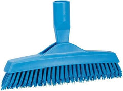 Vikan - 1.6" Bristle Length, Polyester Utility Scrub Brush - 9" Long x 1-1/2" Wide Head, 9-1/4" OAL, European Threaded Handle, Blue, Polypropylene Block - All Tool & Supply