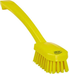 Vikan - 0.8" Bristle Length, Polyester Food Service Brush - 3" Long x 1.6" Wide Head, 10.2" OAL, Ergonomic Handle, Yellow, Polypropylene Block - All Tool & Supply