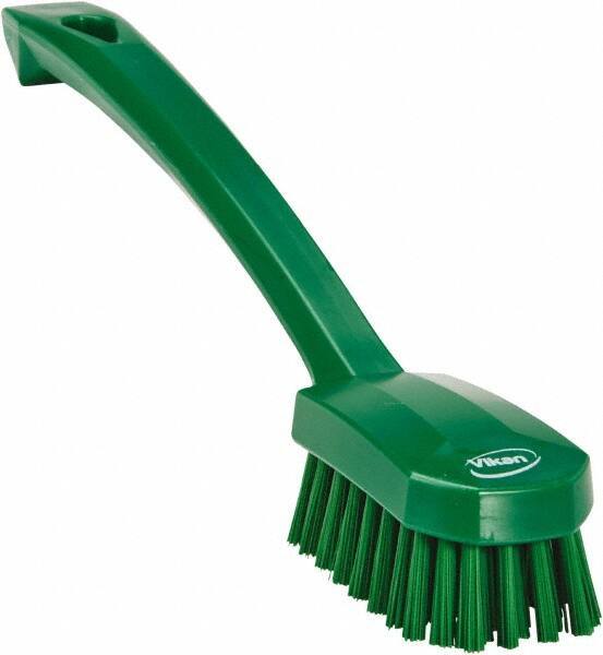 Vikan - 0.8" Bristle Length, Polyester Food Service Brush - 3" Long x 1.6" Wide Head, 10.2" OAL, Ergonomic Handle, Green, Polypropylene Block - All Tool & Supply