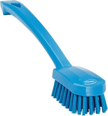 Vikan - 0.8" Bristle Length, Polyester Food Service Brush - 3" Long x 1.6" Wide Head, 10.2" OAL, Ergonomic Handle, Blue, Polypropylene Block - All Tool & Supply