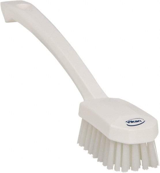 Vikan - 0.8" Bristle Length, Polyester Food Service Brush - 3" Long x 1.6" Wide Head, 10.2" OAL, Ergonomic Handle, White, Polypropylene Block - All Tool & Supply