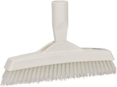 Vikan - 1.6" Bristle Length, Polyester Utility Scrub Brush - 9" Long x 1-1/2" Wide Head, 9-1/4" OAL, European Threaded Handle, White, Polypropylene Block - All Tool & Supply