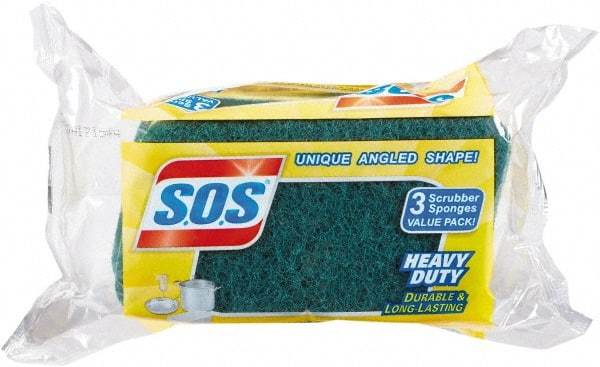 SOS - 4-1/2" Long x 2-1/2" Wide x 0.9" Thick Scouring Sponge - Heavy-Duty, Yellow/Green - All Tool & Supply