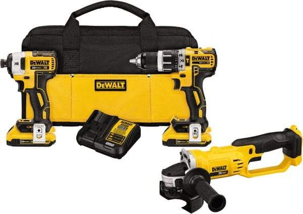 DeWALT - 20 Volt Cordless Tool Combination Kit - Includes Brushless Compact Hammer Drill, Impact Driver, Angle Grinder & Cut-Off Tool, Lithium-Ion Battery Included - All Tool & Supply