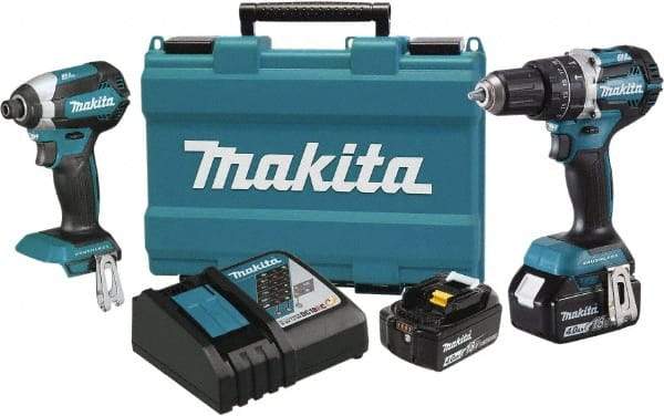 Makita - 18 Volt Cordless Tool Combination Kit - Includes 1/2" Hammer Drill & 1/4" Impact Driver, Lithium-Ion Battery Included - All Tool & Supply