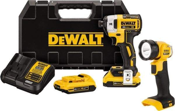 DeWALT - 20 Volt, 1/4" Drive, 20, 125, 152 Ft/Lb Torque, Cordless Impact Driver - 1000, 2800, 3250 RPM, Lithium-Ion Battery Included - All Tool & Supply