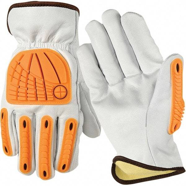 Wells Lamont - Size M Cut Resistant Work Gloves - For Work & Driver, Uncoated, Elastic Band Cuff, Full Fingered, White/Orange, Paired - All Tool & Supply