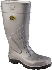 OLIVER - Men's Size 8 Wide Width Steel Knee Boot - Gray, PVC/Nitrile Blend Upper, PVC/Nitrile Blend Outsole, 16" High, Pull-On, Heat Resistant, Puncture Resistant - All Tool & Supply