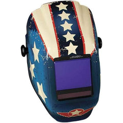 Jackson Safety - 3-1/4" Window Width x 4" Window Height, 5 to 8 & 9 to 13 Shade Auto-Darkening Lens, Fixed Front Welding Helmet with Digital Controls - Red/White/Blue Stars & Scars Design, Nylon - All Tool & Supply