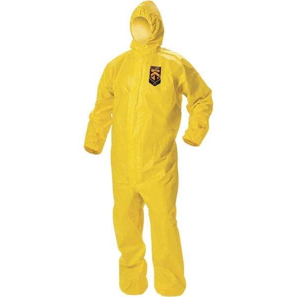 KleenGuard - Size 2XL PE Film Chemical Resistant Coveralls - Yellow, Zipper Closure, Elastic Cuffs, Elastic Ankles, Taped Seams, ISO Class 1, 2 & 3 - All Tool & Supply