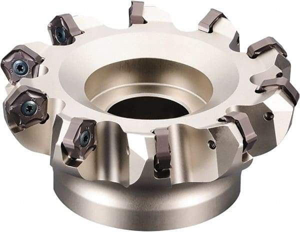 Kyocera - 152.4mm Cut Diam, 50.8mm Arbor Hole, 6mm Max Depth of Cut, 45° Indexable Chamfer & Angle Face Mill - 12 Inserts, PNEU 1205\xB6PNMU 1205 Insert, Right Hand Cut, 12 Flutes, Series MFPN - All Tool & Supply