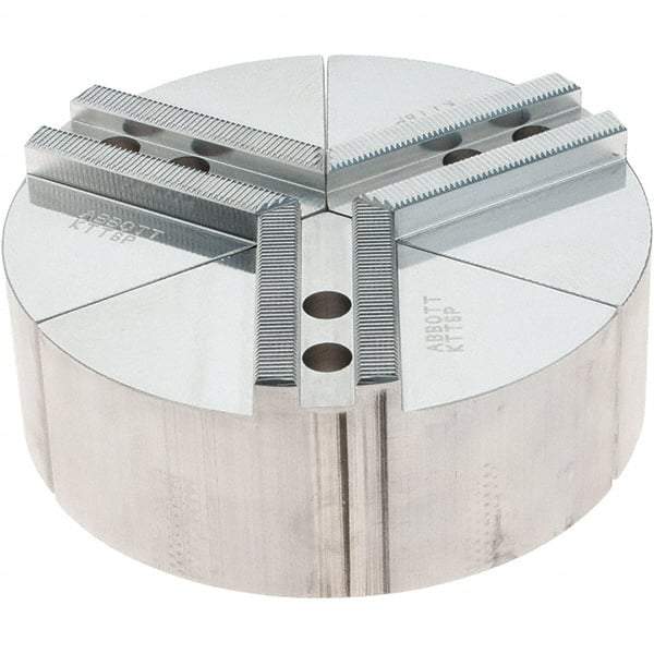 Abbott Workholding Products - 6" Max Chuck Capacity, 1.5mm x 60° Serrated Interface, Round Soft Lathe Chuck Jaw - 3 Jaw, Aluminum, 0.7874" Btw Mount Hole Ctrs, 6" Wide, 2" High, 10mm Fastener - All Tool & Supply