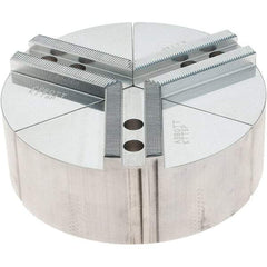 Abbott Workholding Products - 6" Max Chuck Capacity, 1.5mm x 60° Serrated Interface, Round Soft Lathe Chuck Jaw - 3 Jaw, Aluminum, 0.7874" Btw Mount Hole Ctrs, 6" Wide, 2" High, 10mm Fastener - All Tool & Supply