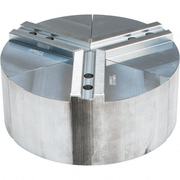 Abbott Workholding Products - 10" Max Chuck Capacity, 1.5mm x 60° Serrated Interface, Round Soft Lathe Chuck Jaw - 3 Jaw, Aluminum, 1.1811" Btw Mount Hole Ctrs, 10" Wide, 4" High, 12mm Fastener - All Tool & Supply