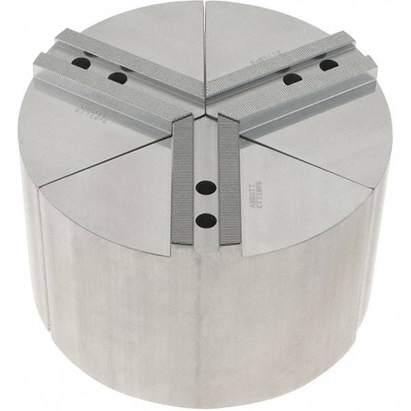 Abbott Workholding Products - 10" Max Chuck Capacity, 1.5mm x 60° Serrated Interface, Round Soft Lathe Chuck Jaw - 3 Jaw, Aluminum, 1.1811" Btw Mount Hole Ctrs, 10" Wide, 6" High, 12mm Fastener - All Tool & Supply