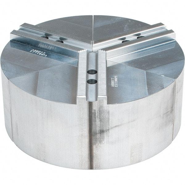 Abbott Workholding Products - 8" Max Chuck Capacity, 1.5mm x 60° Serrated Interface, Round Soft Lathe Chuck Jaw - 3 Jaw, Aluminum, 0.9843" Btw Mount Hole Ctrs, 10" Wide, 4" High, 12mm Fastener - All Tool & Supply