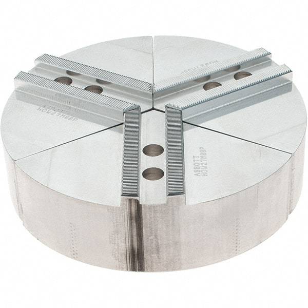 Abbott Workholding Products - 8" Max Chuck Capacity, 1.5mm x 60° Serrated Interface, Round Soft Lathe Chuck Jaw - 3 Jaw, Aluminum, 0.9843" Btw Mount Hole Ctrs, 8" Wide, 2" High, 12mm Fastener - All Tool & Supply