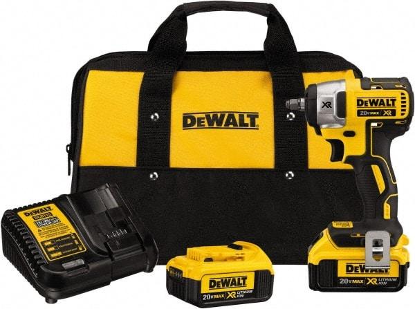 DeWALT - 3/8" Drive 20 Volt Mid-Handle Cordless Impact Wrench & Ratchet - 2,800 RPM, 0 to 3,200 BPM, 150 Ft/Lb Torque, 2 Lithium-Ion Batteries Included - All Tool & Supply