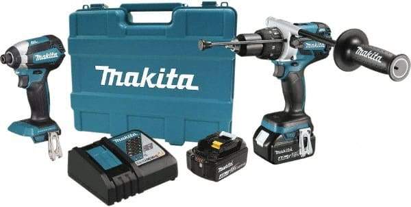 Makita - 18 Volt Cordless Tool Combination Kit - Includes 1/2" Hammer Drill & 1/4" Impact Driver, Lithium-Ion Battery Included - All Tool & Supply