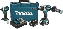 Makita - 18 Volt Cordless Tool Combination Kit - Includes 1/2" Hammer Drill & 1/4" Impact Driver, Lithium-Ion Battery Included - All Tool & Supply