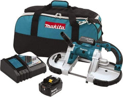 Makita - 18 Volt, 44-7/8" Blade, 530 SFPM Cordless Portable Bandsaw - 4-3/4" (Round) & 4-3/4 x 4-3/4" (Rectangle) Cutting Capacity, Lithium-Ion Battery Included - All Tool & Supply