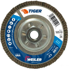 4-1/2″ Tiger Disc Abrasive Flap Disc, Angled, Alum. Backing, 24Z, 5/8″-11 UNC Nut - All Tool & Supply