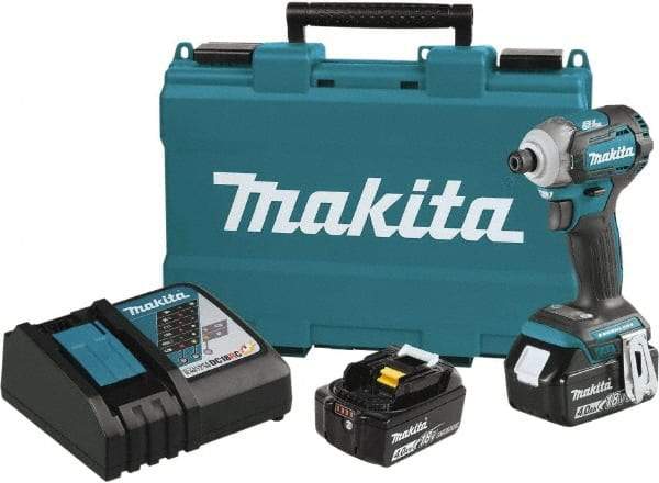 Makita - 18 Volt, 1/2" Drive, 20 Ft/Lb Torque, Cordless Impact Driver - Pistol Grip Handle, 3600 RPM, 2 Lithium-Ion Batteries Included - All Tool & Supply