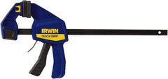 Irwin - 12" Capacity, 3-3/16" Throat Depth Carbon Steel Bar Clamp - 300 Lb Clamping Pressure, 19-1/4" OAL, 492.13mm Max Spread - All Tool & Supply