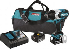 Makita - 1/2" Drive 18 Volt Pistol Grip Cordless Impact Wrench & Ratchet - 1,850 RPM, 750 Ft/Lb Torque, 2 Lithium-Ion Batteries Included - All Tool & Supply