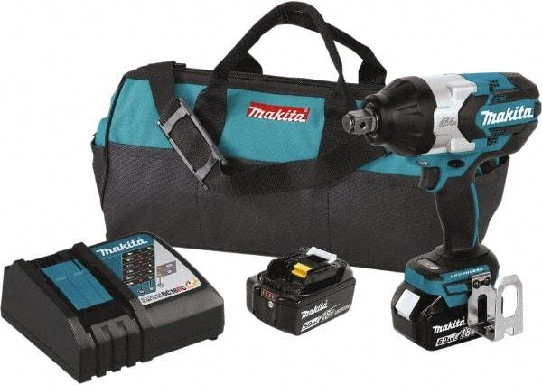 Makita - 3/4" Drive 18 Volt Pistol Grip Cordless Impact Wrench & Ratchet - 1,850 RPM, 780 Ft/Lb Torque, 2 Lithium-Ion Batteries Included - All Tool & Supply