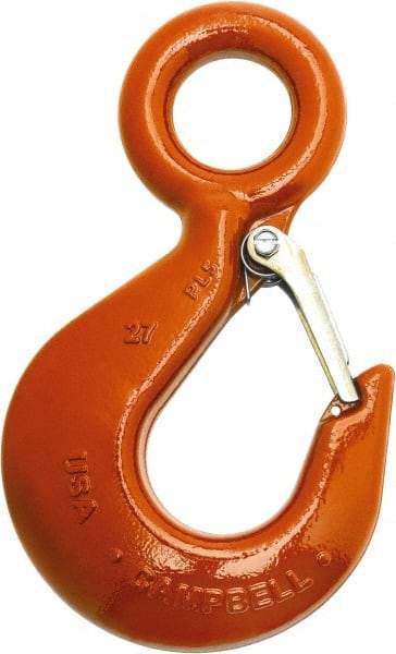 Campbell - 4,000 Lb Capacity, Chain Grade 100, Alloy Steel Eye Hook - 4.84" Reach, 1-1/8" Eye ID, 6.47" OAL, Painted Orange - All Tool & Supply