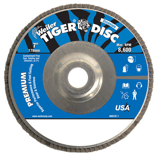 7″ Tiger Disc Abrasive Flap Disc, Angled, Alum. Backing, 80Z, 7/8″ Arbor Hole - All Tool & Supply