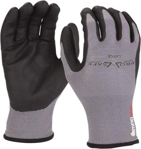 PRO-SAFE - Size M (8) Nitrile Coated Nylon/Nitrile Work Gloves - Palm & Fingers Coated, Slip-On Cuff, Black/Gray, Paired - All Tool & Supply