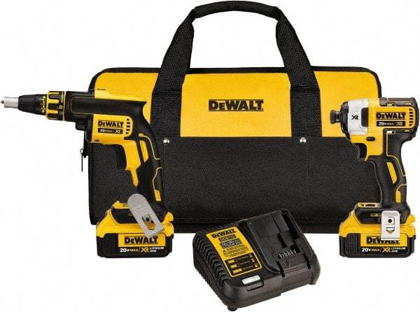 DeWALT - 20 Volt Cordless Tool Combination Kit - Includes Brushless Drywall Screwgun & 1/4" Brushless 3-Speed Impact Driver, Lithium-Ion Battery Included - All Tool & Supply