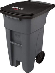 Rubbermaid - 32 Gal Gray Rectangle Trash Can - Plastic, None Graphic, 37.16" High x 20.62" Wide, Lid Included - All Tool & Supply