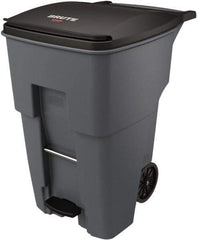 Rubbermaid - 95 Gal Gray Rectangle Trash Can - Plastic, None Graphic, 46.02" High x 28.6" Wide, Lid Included - All Tool & Supply