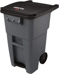 Rubbermaid - 50 Gal Gray Rectangle Trash Can - Plastic, None Graphic, 39.58" High x 24" Wide, Lid Included - All Tool & Supply