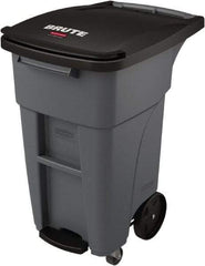 Rubbermaid - 32 Gal Gray Rectangle Trash Can - Plastic, None Graphic, 37.16" High x 20.62" Wide, Lid Included - All Tool & Supply