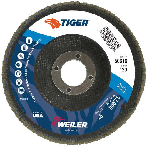 5″ Tiger Disc Abrasive Flap Disc, Angled, Phenolic Backing, 120Z, 7/8″ Arbor Hole - All Tool & Supply