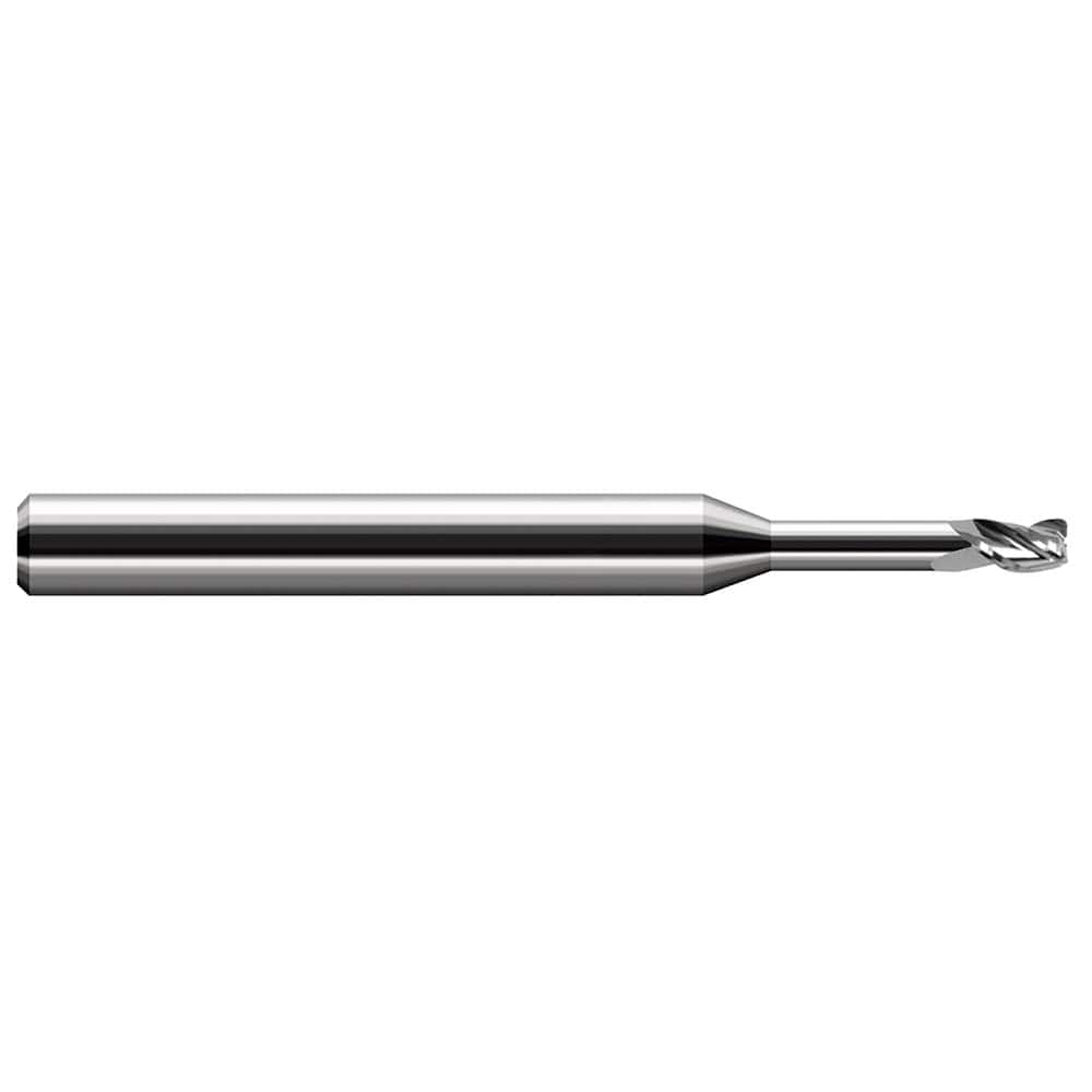 Corner Radius End Mill: 0.062″ Dia, 3/32″ LOC, 0.005″ Radius, 3 Flutes, Solid Carbide 2-1/2″ OAL, 1/8″ Shank Dia, 30 ° Helix, Bright/Uncoated, Corner Radius End