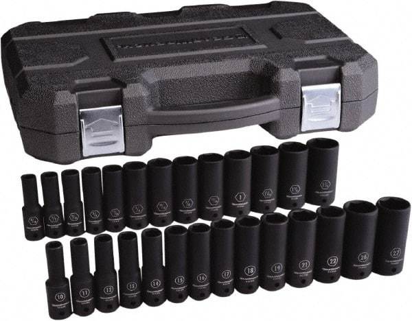 GearWrench - 27 Piece 1/2" Drive Black Finish Deep Well Impact Socket Set - 6 Points, 7/16" to 1-1/4" (10mm to 27mm) Range, Inch/Metric Measurement Standard - All Tool & Supply