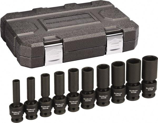 GearWrench - 10 Piece 1/2" Drive Black Finish Deep Well Impact Socket Set - 6 Points, 3/8" to 7/16" Range, Inch Measurement Standard - All Tool & Supply