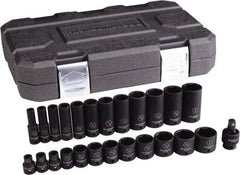 GearWrench - 25 Piece 3/8" Drive Black Finish Deep Well Impact Socket Set - 6 Points, 5/16" to 1" Range, Inch Measurement Standard - All Tool & Supply